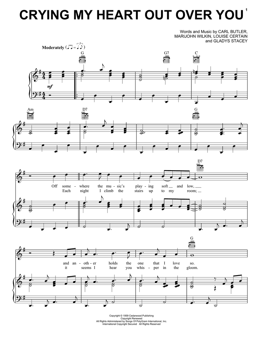 Crying My Heart Out Over You Piano, Vocal, Guitar scores gallery preview page 1