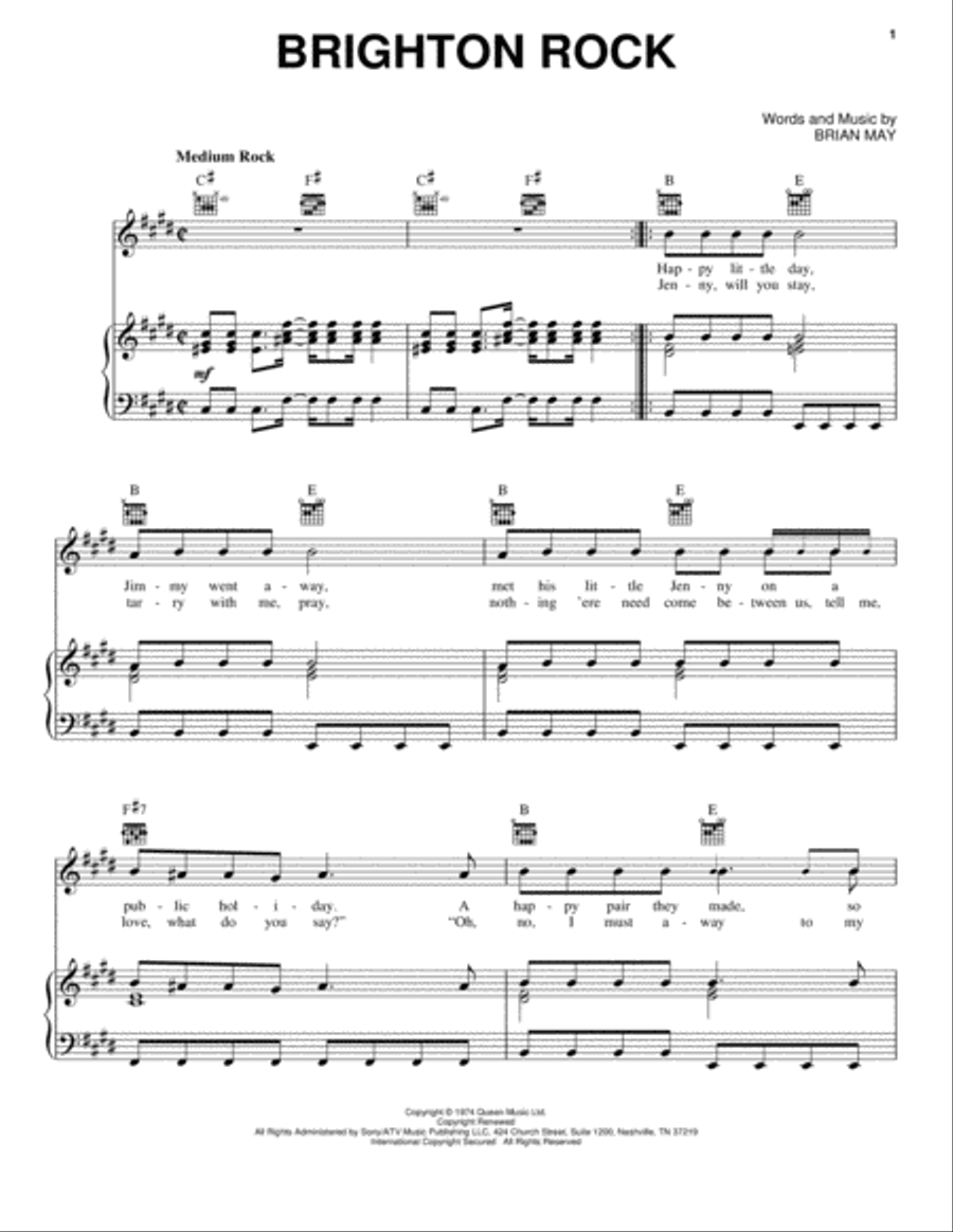 Brighton Rock Piano, Vocal, Guitar scores gallery preview page 1