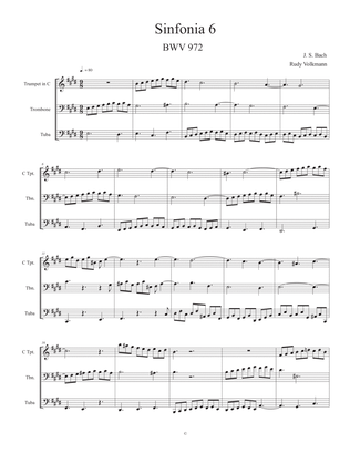 sinfonia 6, J. S. Bach, adapted for C trumpet, Trombone, and Tuba