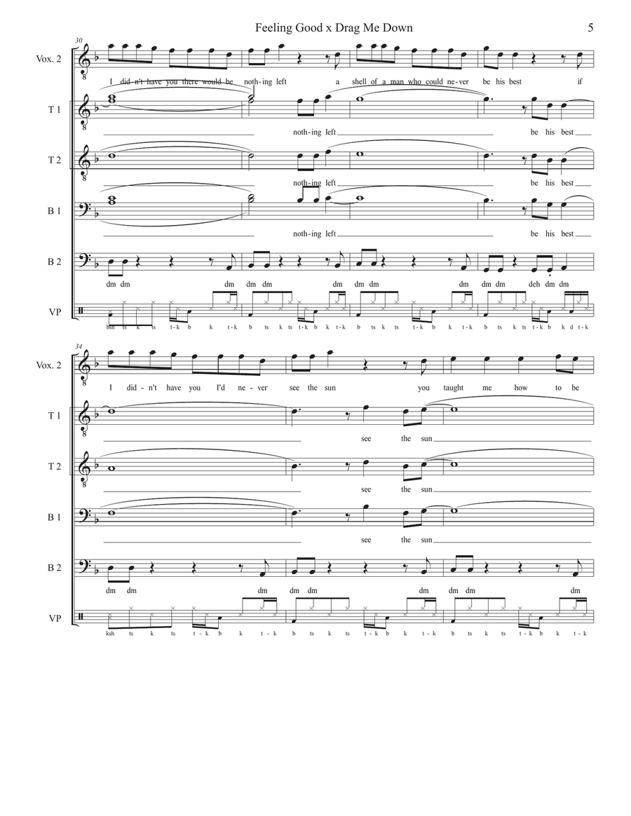 Medley: Feeling Good with Drag Me Down TTBB scores gallery preview page 5