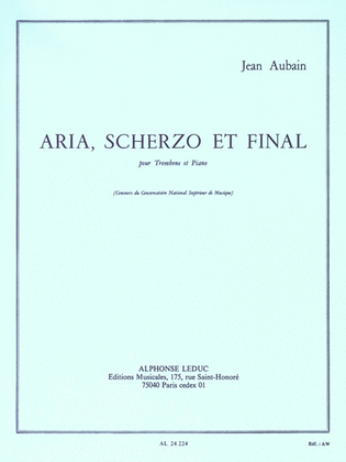 Book cover for Aria, Scherzo Et Final (trombone & Piano)