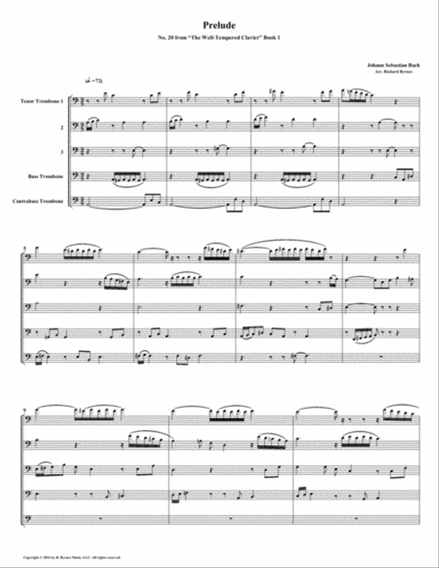 Prelude 20 from Well-Tempered Clavier, Book 1 (Trombone Quintet) image number null