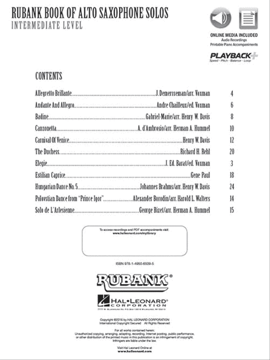 Rubank Book of Alto Saxophone Solos – Intermediate Level Alto Saxophone scores gallery preview page 2