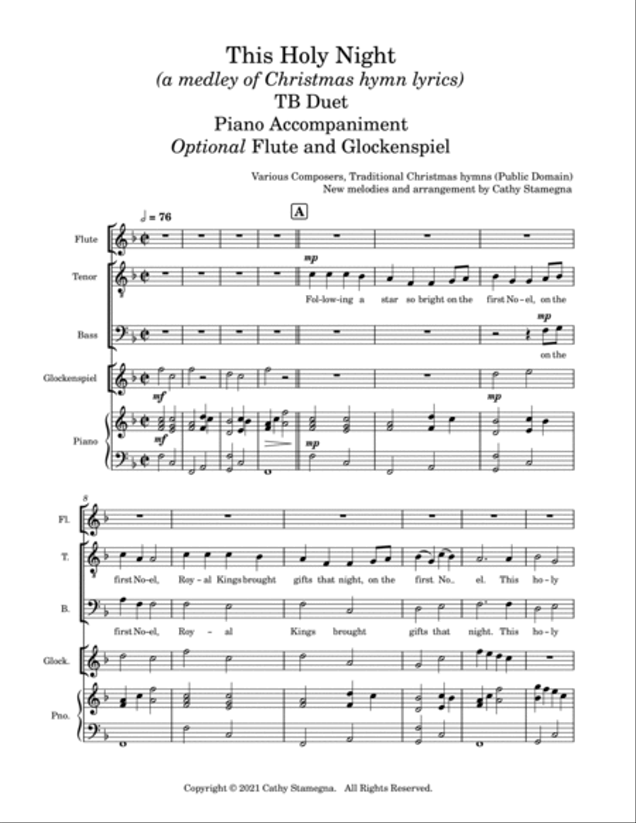 This Holy Night (TB Duet), Piano Accompaniment, Optional Flute and Glockenspiel TB scores gallery preview page 3