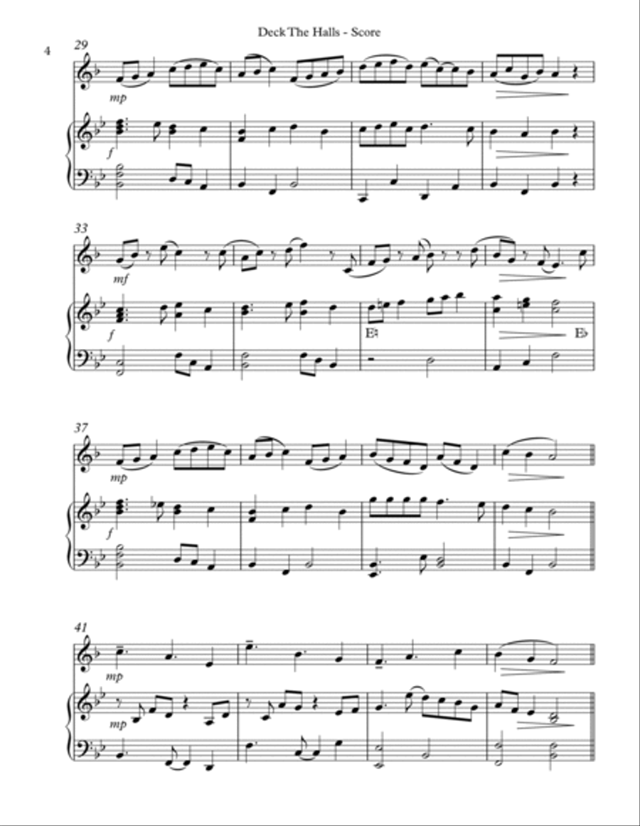Deck The Halls, Duet for French Horn and Lever Harp Horn scores gallery preview page 4