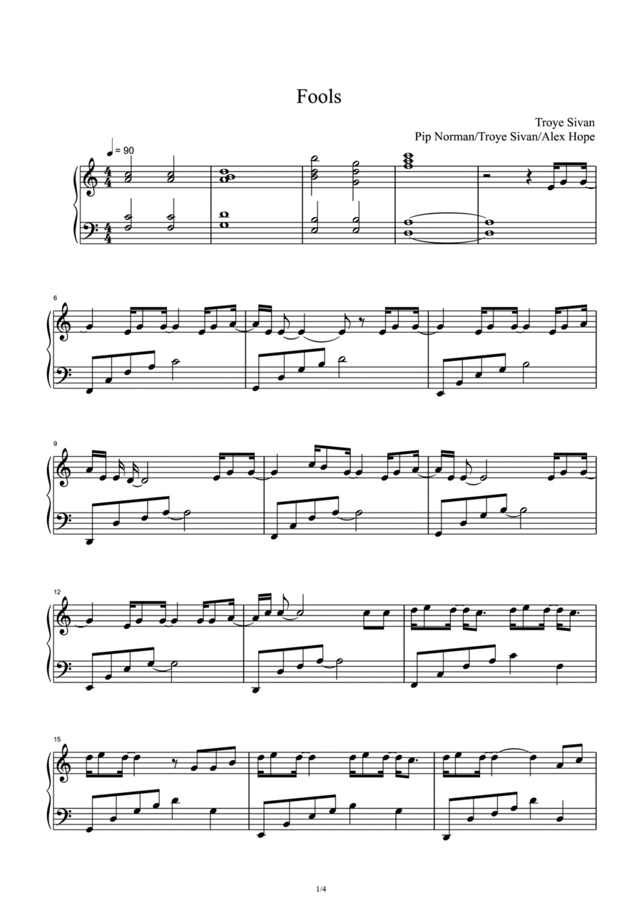 Fools Piano Solo scores gallery preview page 1