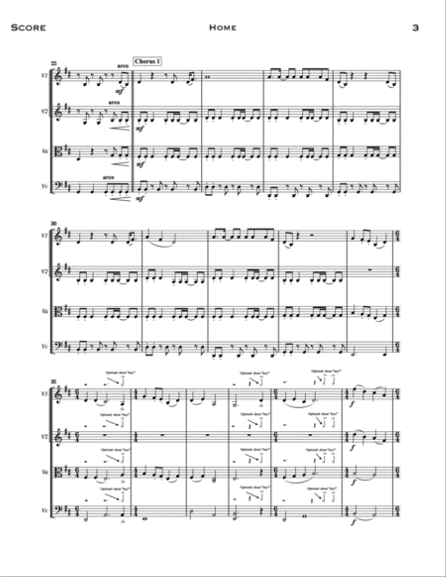 Home (arr. Mary Bichner) - Full Score String Quartet scores gallery preview page 3
