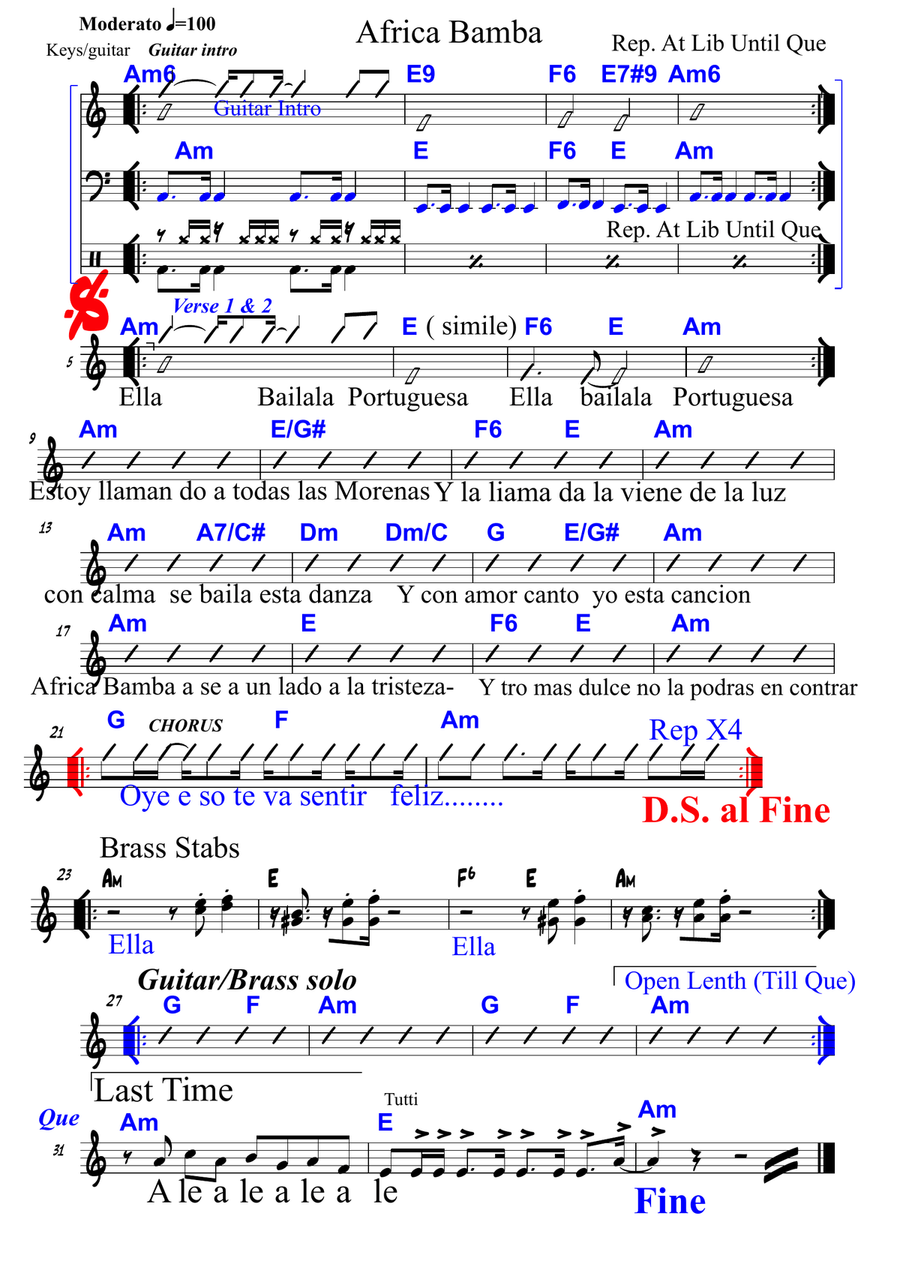 Africa Bamba Piano, Vocal scores gallery preview page 1