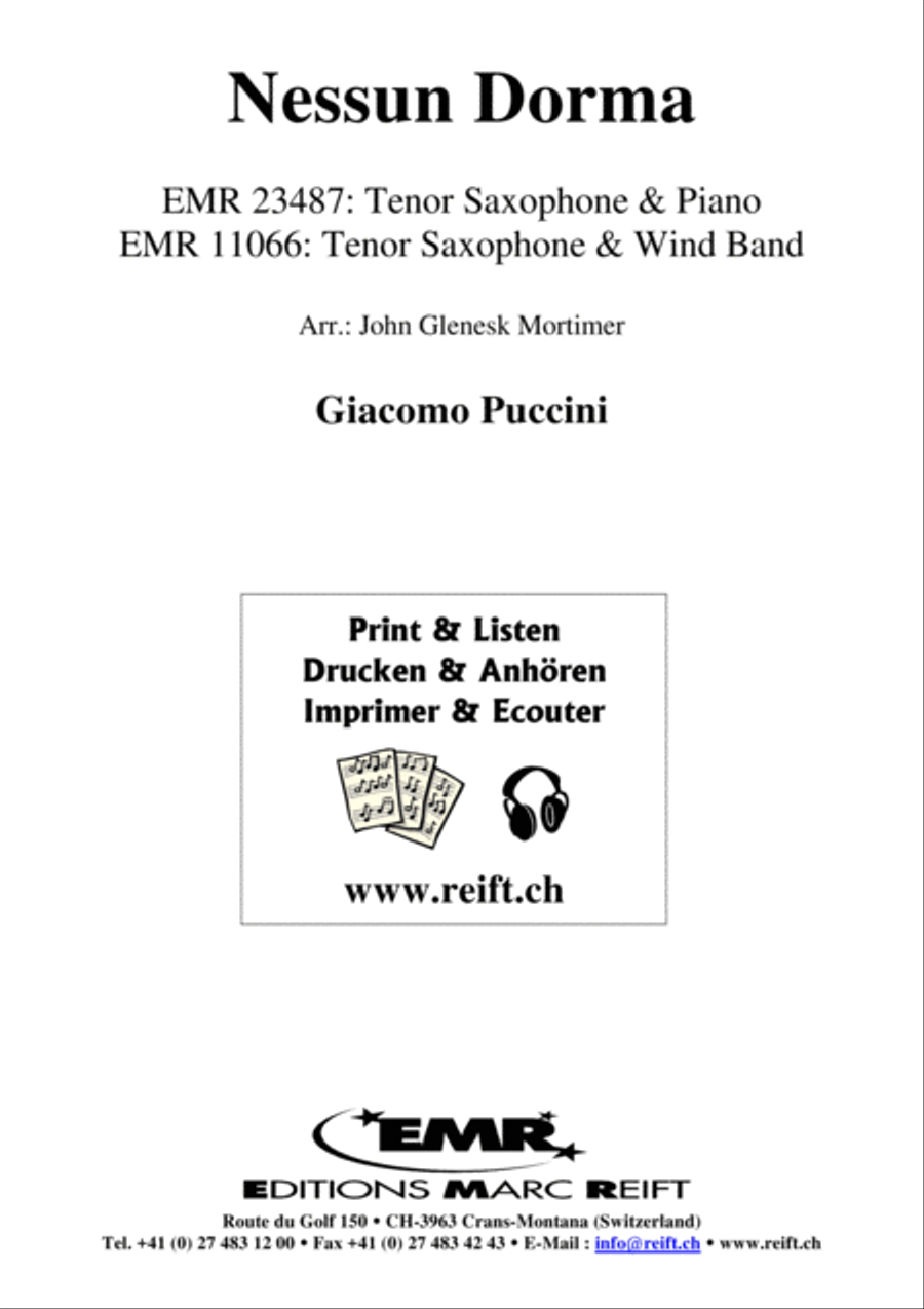 Nessun Dorma Tenor Saxophone scores gallery preview page 1