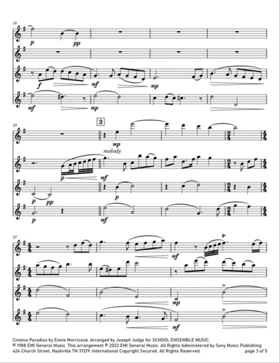 Cinema Paradiso Cinema Paradiso Clarinet Quartet scores gallery preview page 3