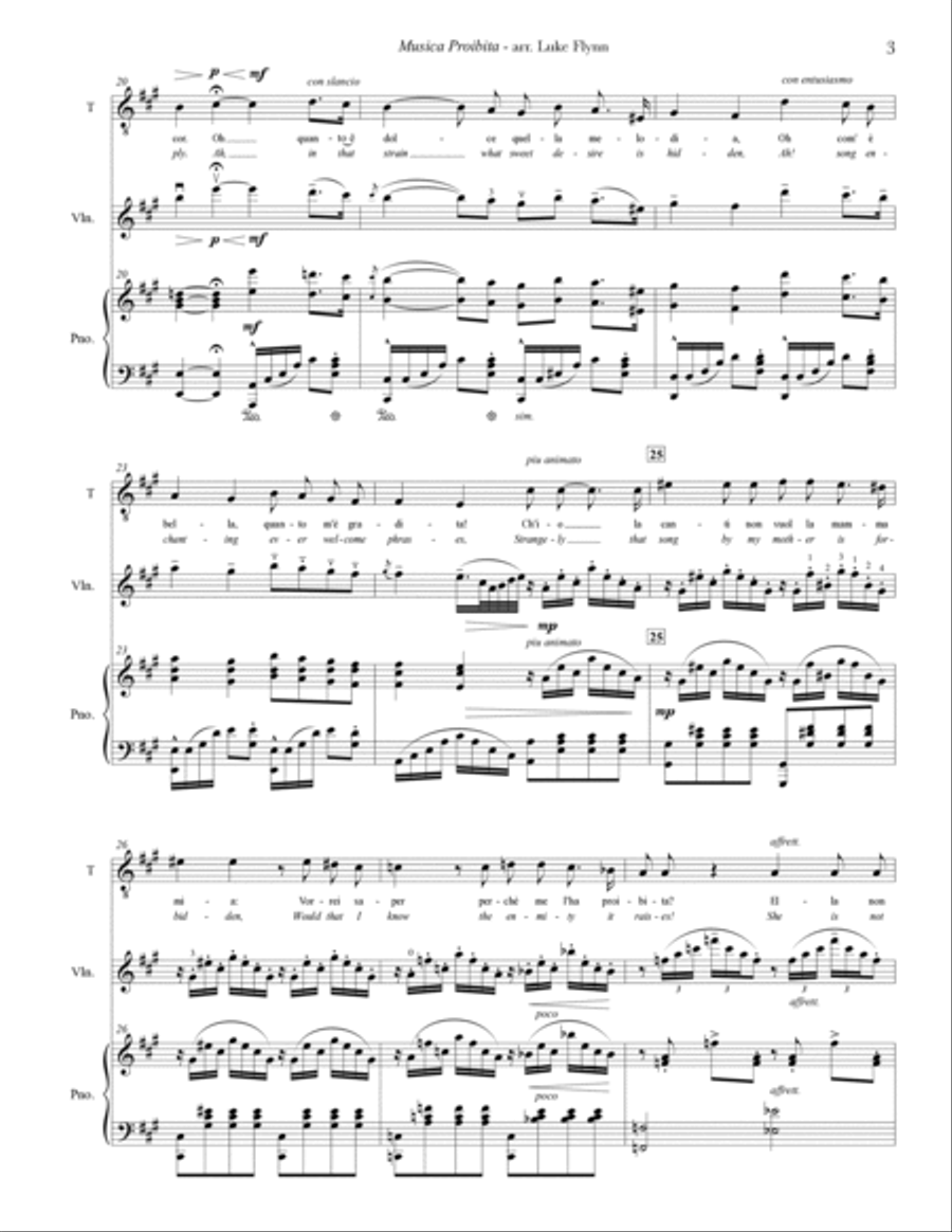Musica Proibita for Tenor Voice, Violin, Piano Small Ensemble scores gallery preview page 5