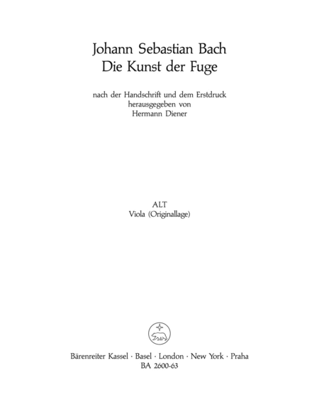 The Art of fugue with Choral Vor deinen Thron tret ich hiermit. Edition for Strings according to the autograph and the first printed edition.
