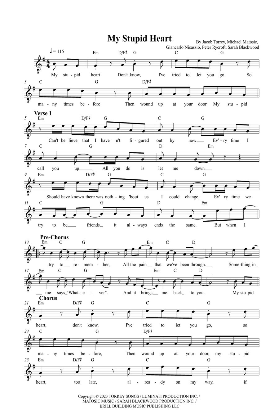 My Stupid Heart Piano scores gallery preview page 1