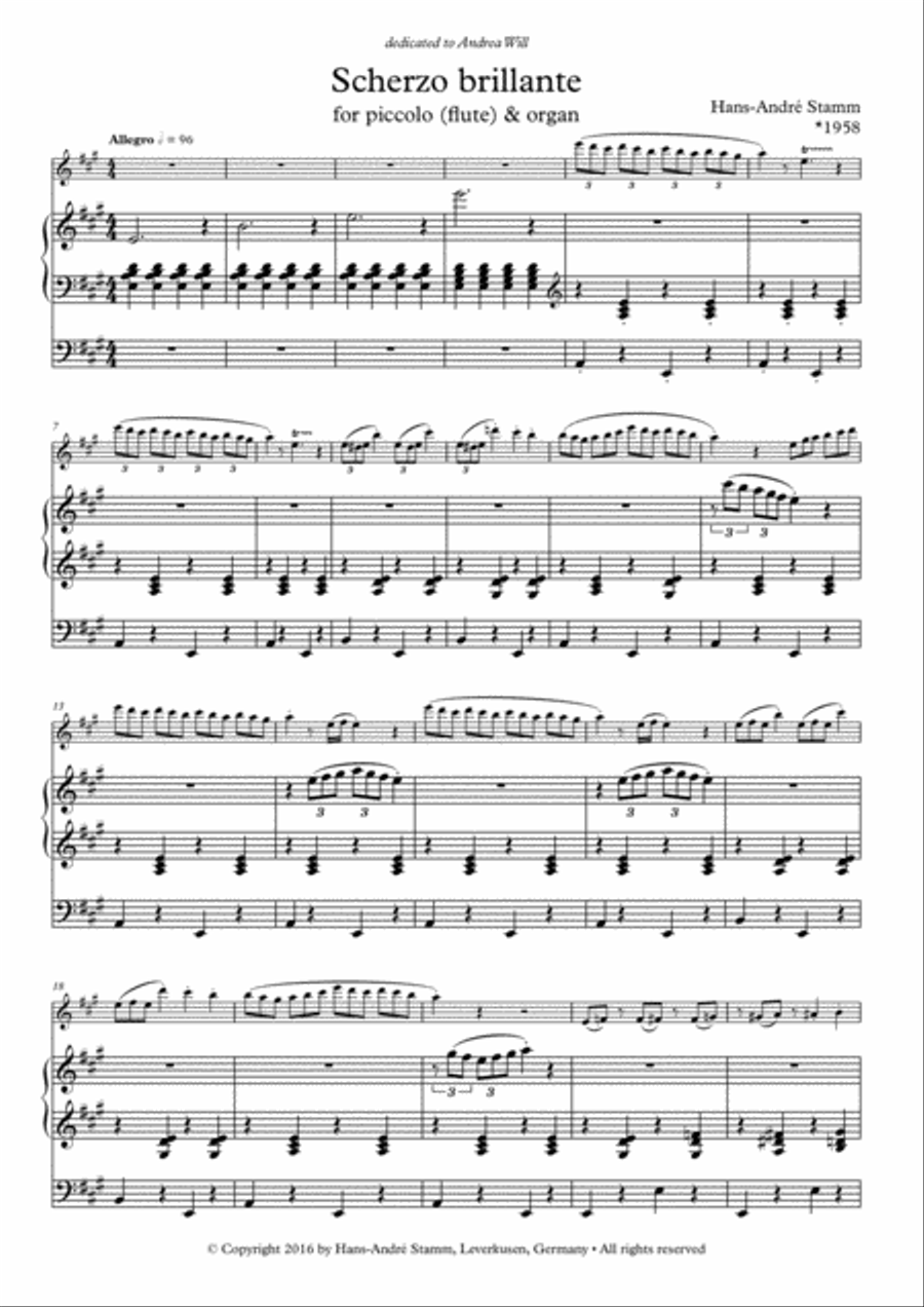 Scherzo brillante for piccolo (flute) and organ Woodwind Duet scores gallery preview page 2