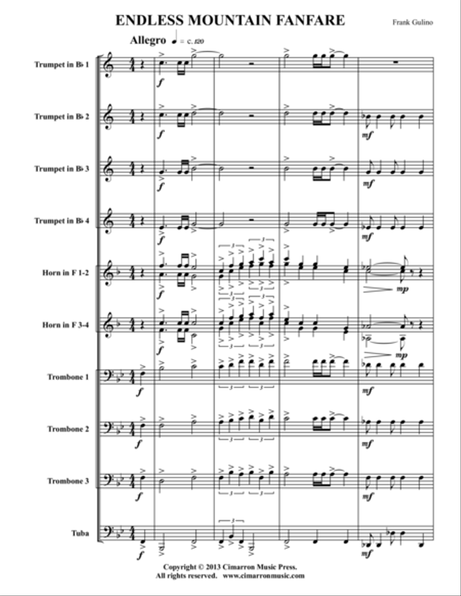 Endless Mountain Fanfare Brass Ensemble scores gallery preview page 1