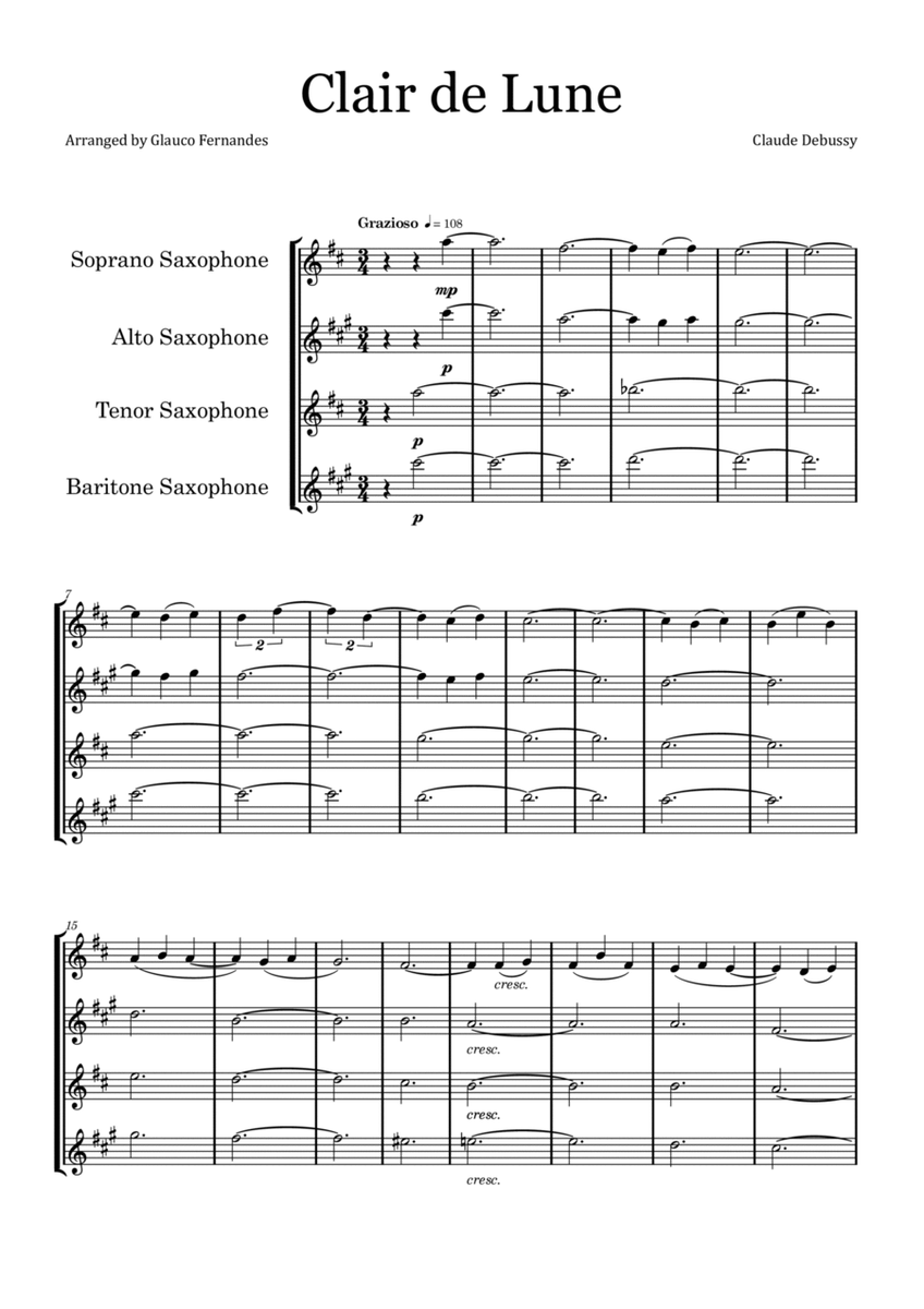 Clair de Lune by Debussy - Saxophone Quartet image number null
