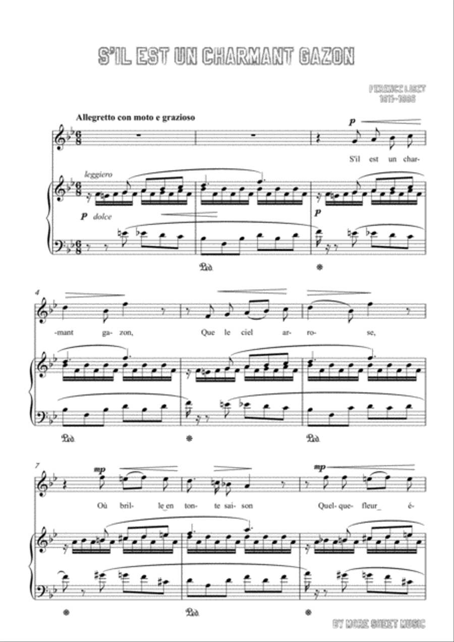 Liszt-S'il est un charmant gazon in B flat Major,for Voice and Piano Voice Solo scores gallery preview page 3