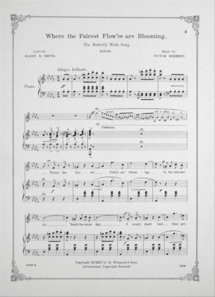 Babette. Where the Fairest Flowers are Blooming. Butterfly Waltz Song Voice scores gallery preview page 2