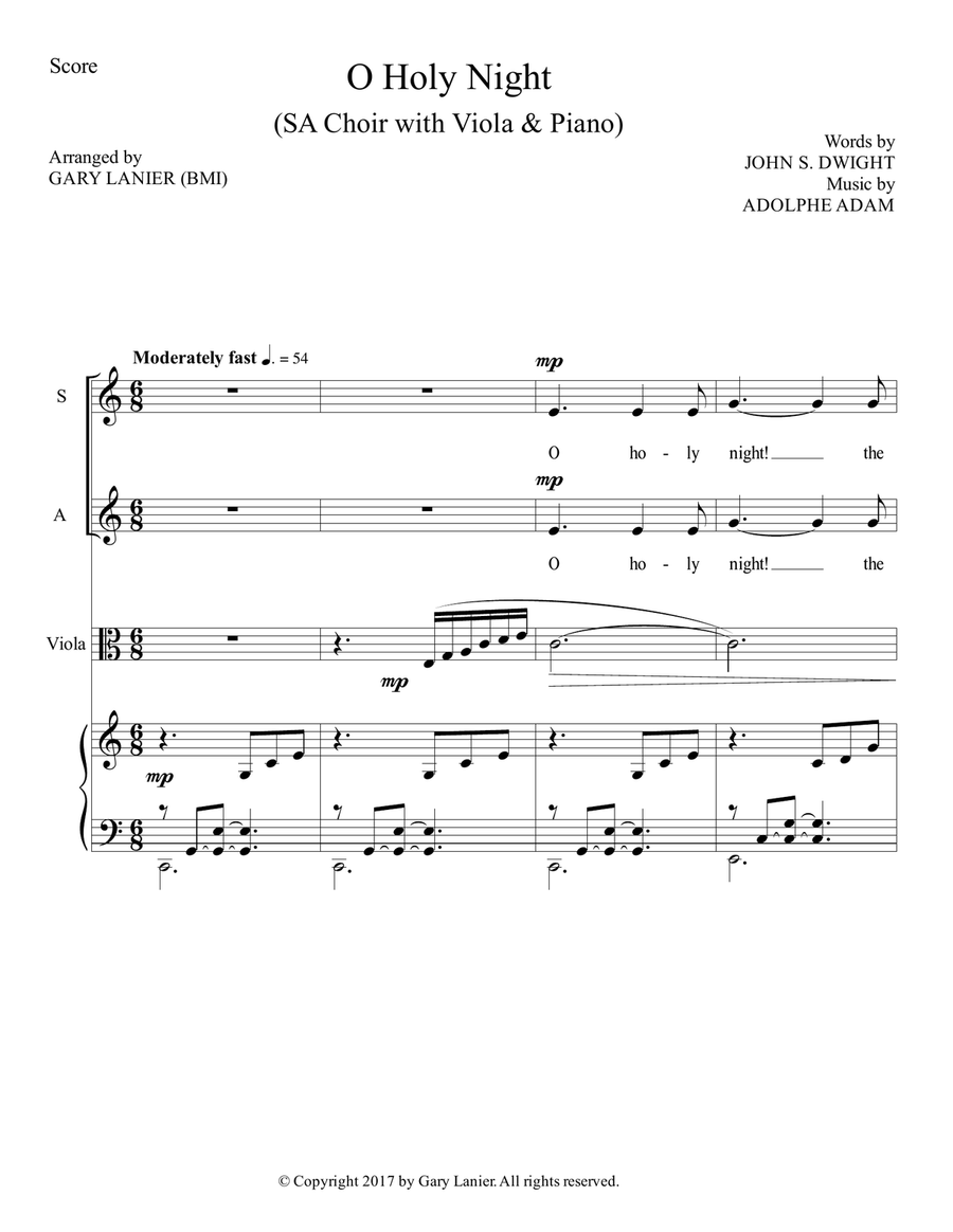 O HOLY NIGHT (SA Choir with Viola & Piano - Score & Parts included) SA scores gallery preview page 2