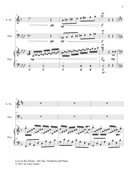 LOVE IS THE THEME (Trio – Alto Sax, Trombone & Piano with Score/Parts) image number null
