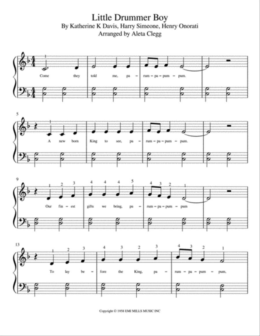 The Little Drummer Boy Easy Piano scores gallery preview page 1