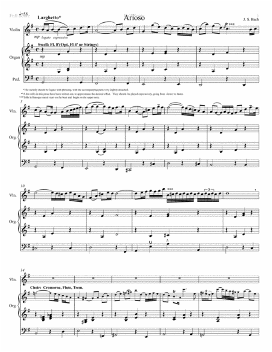Arioso from Cantata BWV 156 (Adagio) for Violin and Organ String Duet scores gallery preview page 2