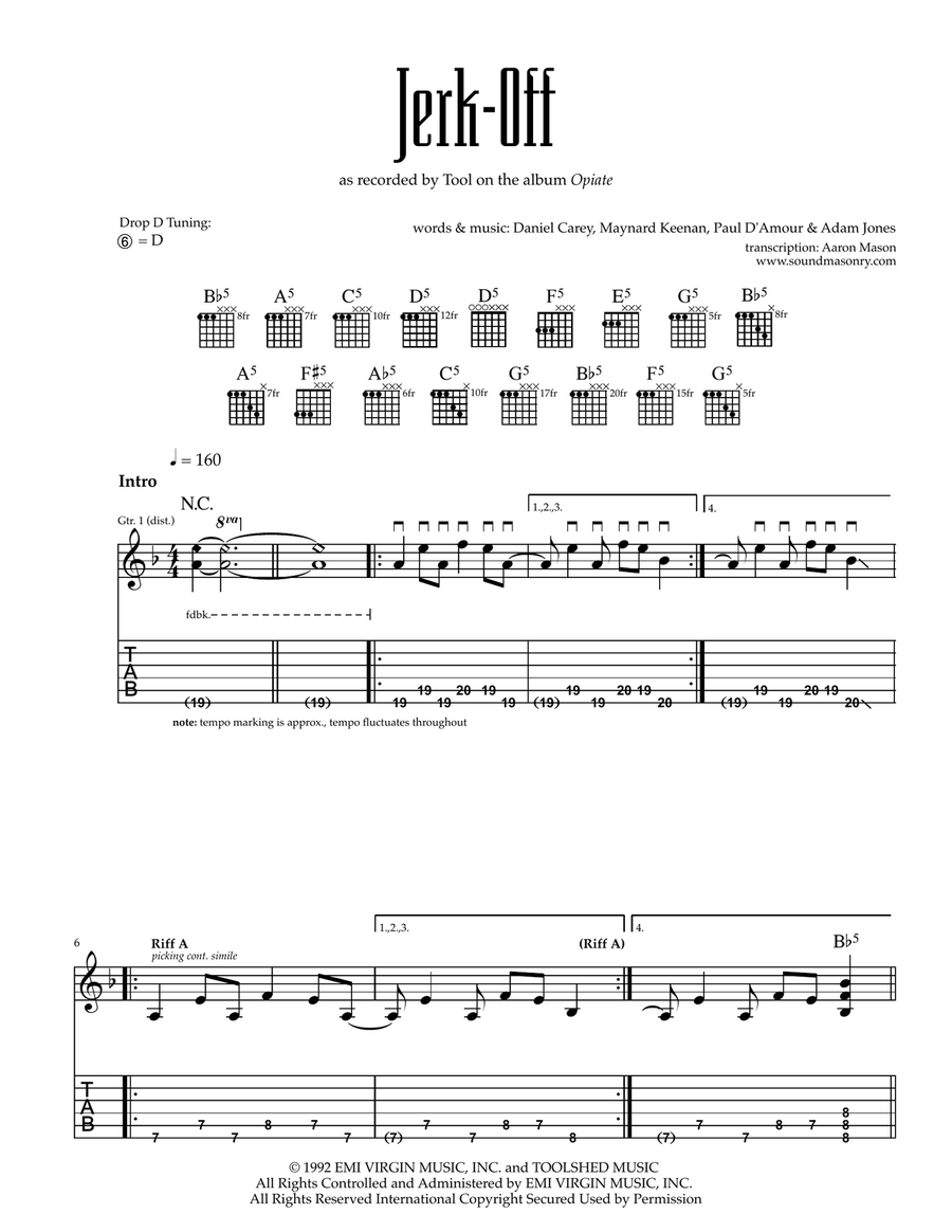 Jerk Off Guitar Tablature scores gallery preview page 1