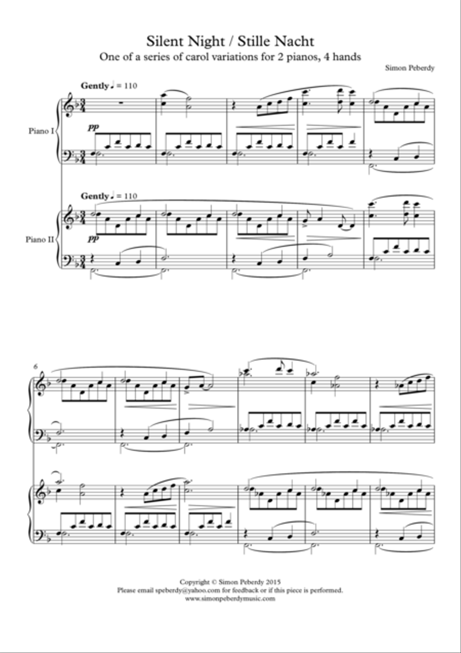 Silent Night / Stille Nacht Christmas Carol Variations for 2 pianos, 4 hands by Simon Peberdy 2 Pianos, 4-Hands scores gallery preview page 2