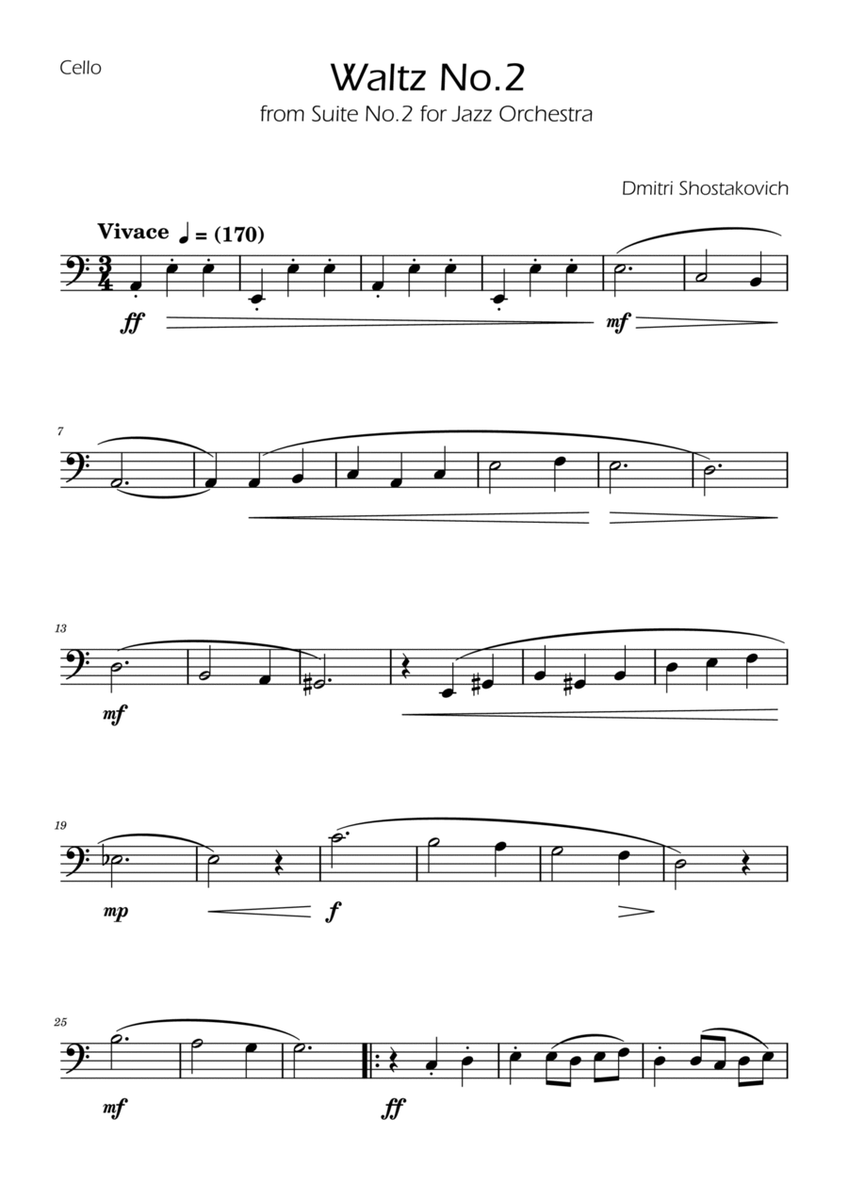 Dmitri Shostakovich - Second Waltz - Cello solo image number null