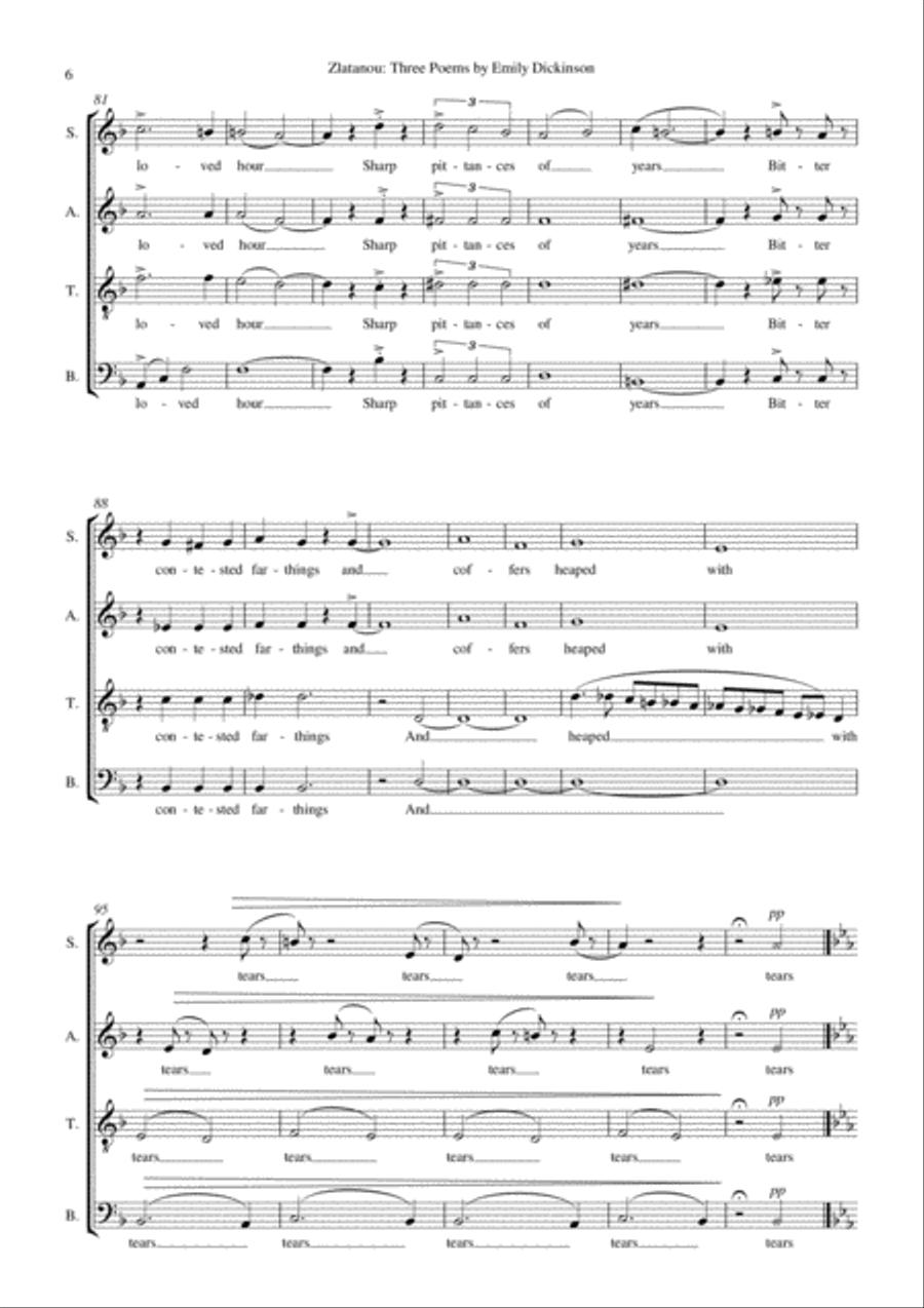 THREE POEMS BY EMILY DICKINSON, for SATB choir a cappella 4-Part scores gallery preview page 6