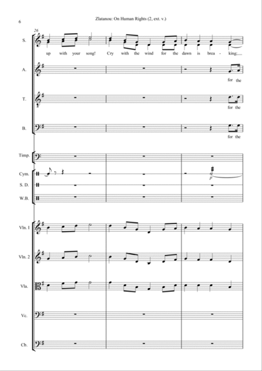 ON HUMAN RIGHTS (2) for SATB choir, strings and one percussionist 4-Part scores gallery preview page 6