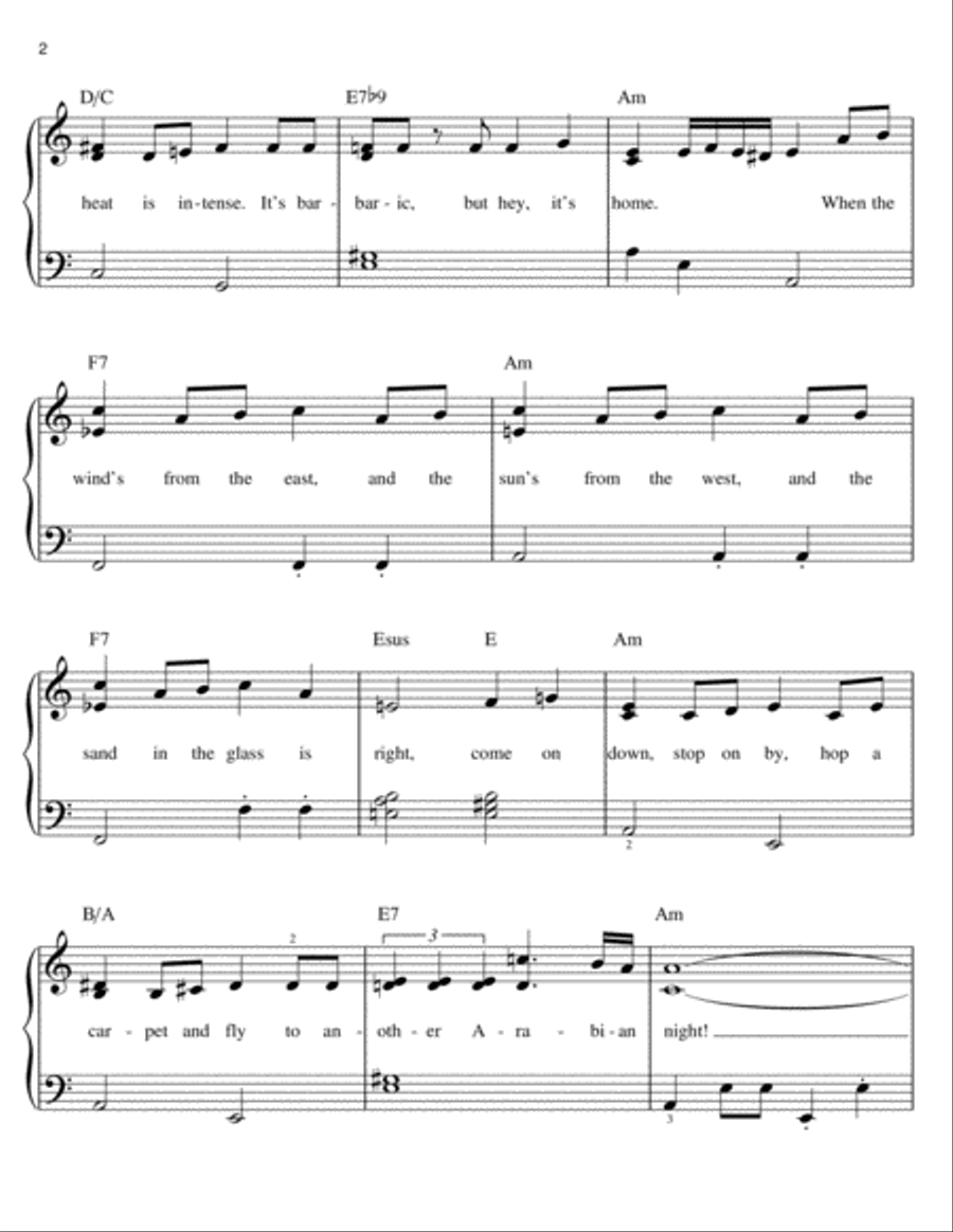 Arabian Nights (from Aladdin: The Broadway Musical) Easy Piano scores gallery preview page 2