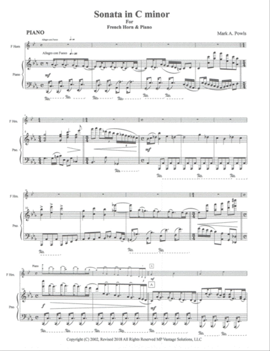 Sonata in C minor for French Horn and Piano Brass Duet scores gallery preview page 2