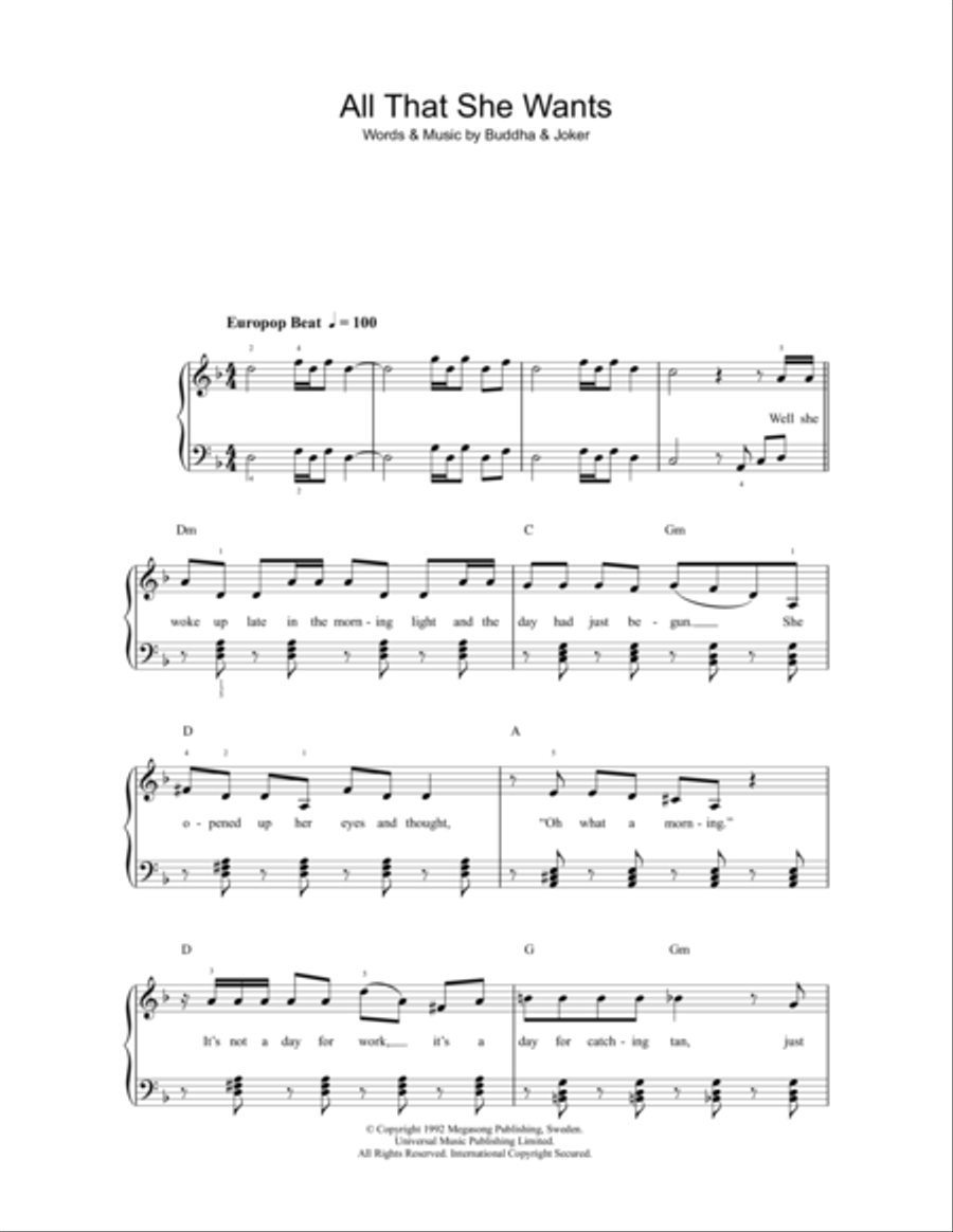 All That She Wants All That She Wants Easy Piano scores gallery preview page 1