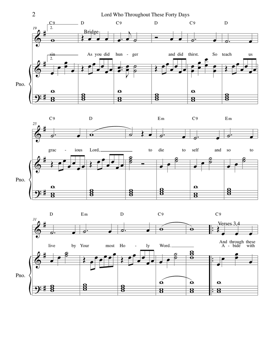 Lord, Who Throughout These Forty Days - voice and piano Choir scores gallery preview page 2