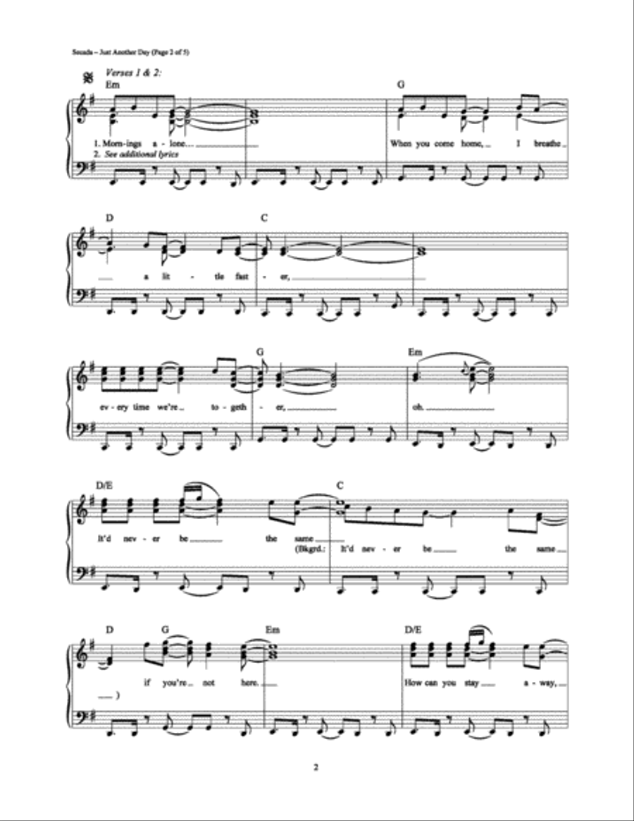 Just Another Day Piano, Vocal, Guitar scores gallery preview page 2