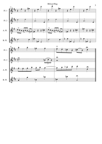 Bifocal Rag for flute quartet (2 flutes, 1 alto flute, 1 bass flute) image number null