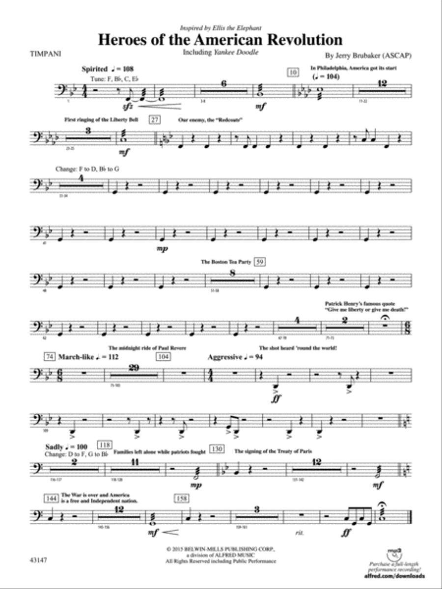 Heroes of the American Revolution: Timpani Concert Band scores gallery preview page 1