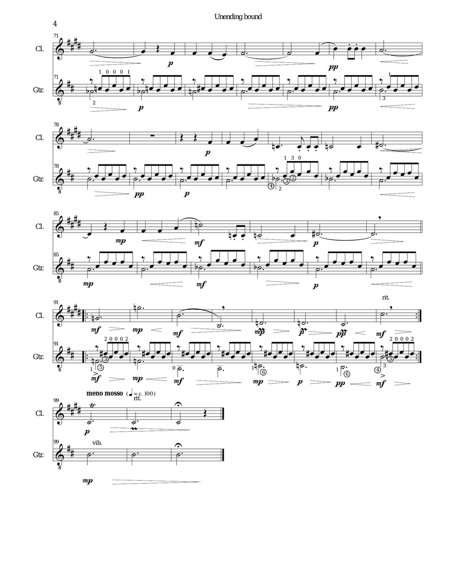 Unending bound for clarinet and classical guitar Clarinet scores gallery preview page 4