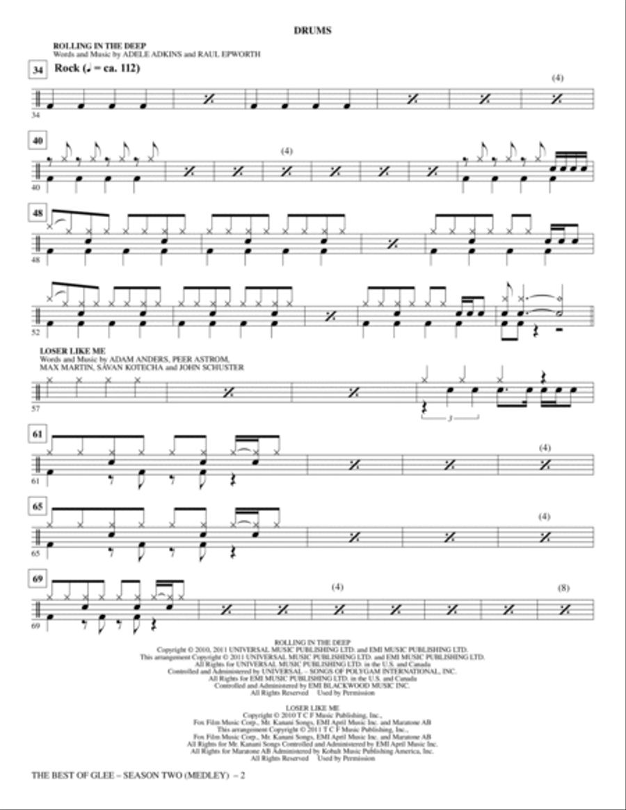 The Best Of Glee (Season Two Medley) - Drums Choir scores gallery preview page 2