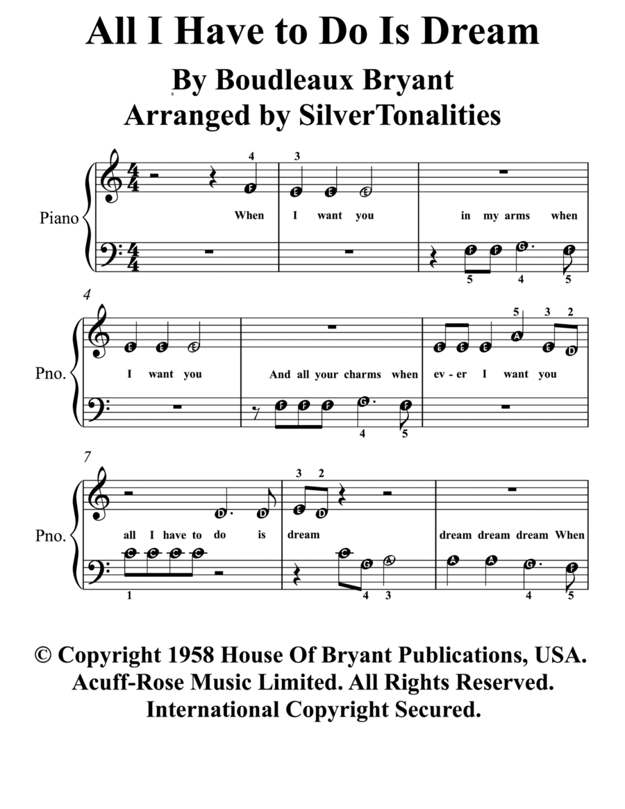 All I Have To Do Is Dream Easy Piano scores gallery preview page 1