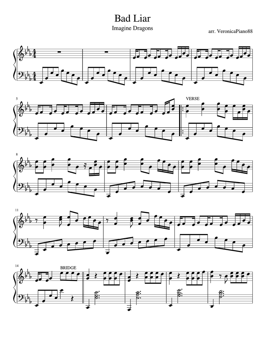 Bad Liar Piano Solo scores gallery preview page 1