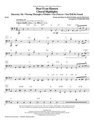 Book cover for Dear Evan Hansen (Choral Highlights) - Bass
