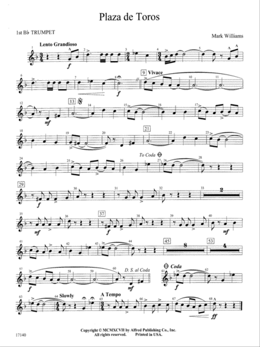 Plaza de Toros: 1st B-flat Trumpet Concert Band scores gallery preview page 1