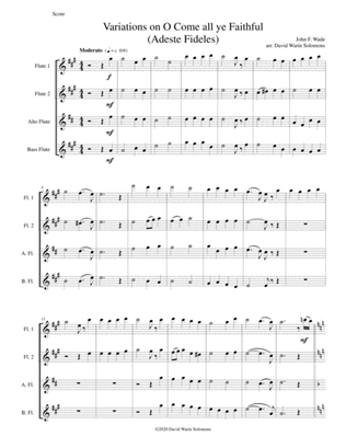 Book cover for Variations on O Come all ye faithful (Adeste fideles) for flute quartet