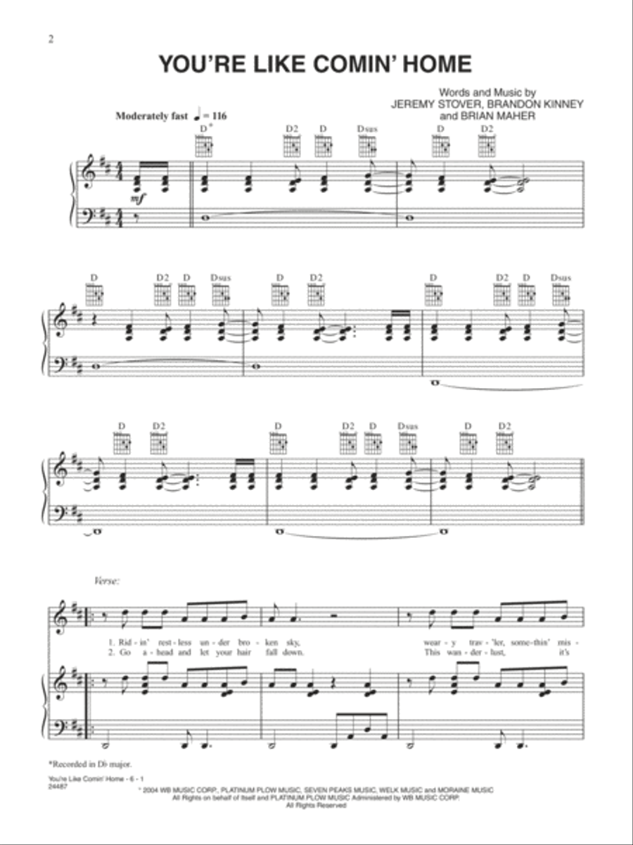 You're Like Comin' Home Piano, Vocal, Guitar scores gallery preview page 1