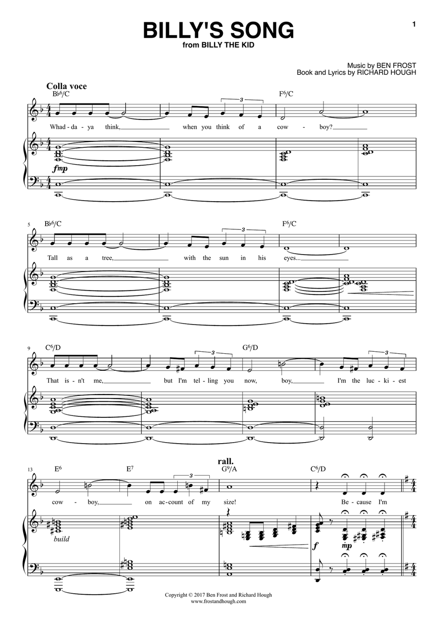 Billy's Song Piano, Vocal scores gallery preview page 1