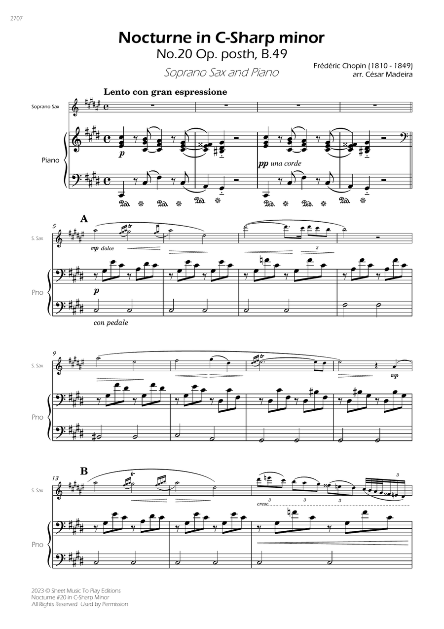 Nocturne No.20 in C-Sharp minor - Soprano Sax and Piano (Full Score and Parts) image number null