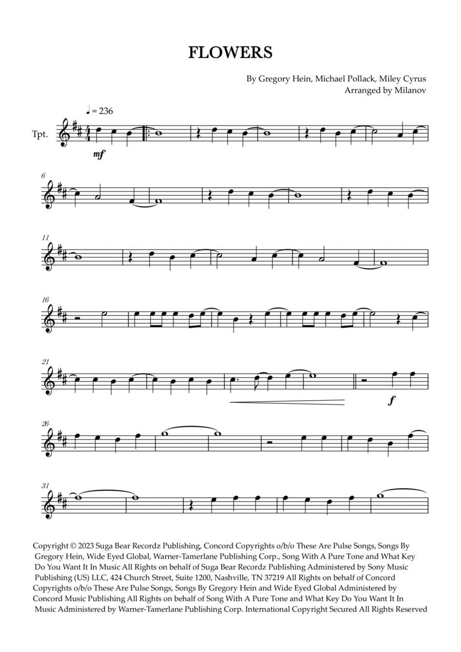 Flowers B-Flat Trumpet scores gallery preview page 1