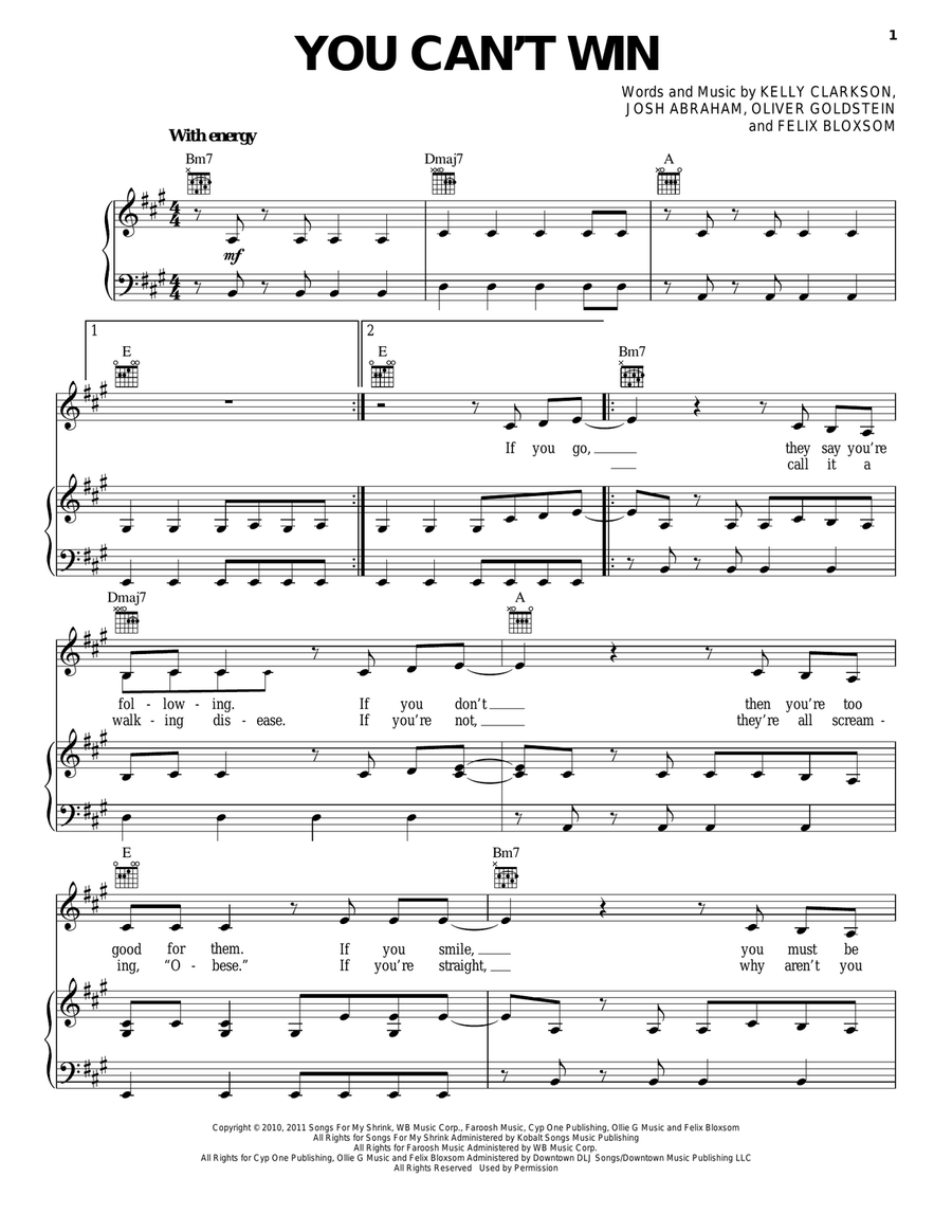You Can't Win You Can't Win Piano, Vocal, Guitar scores gallery preview page 1
